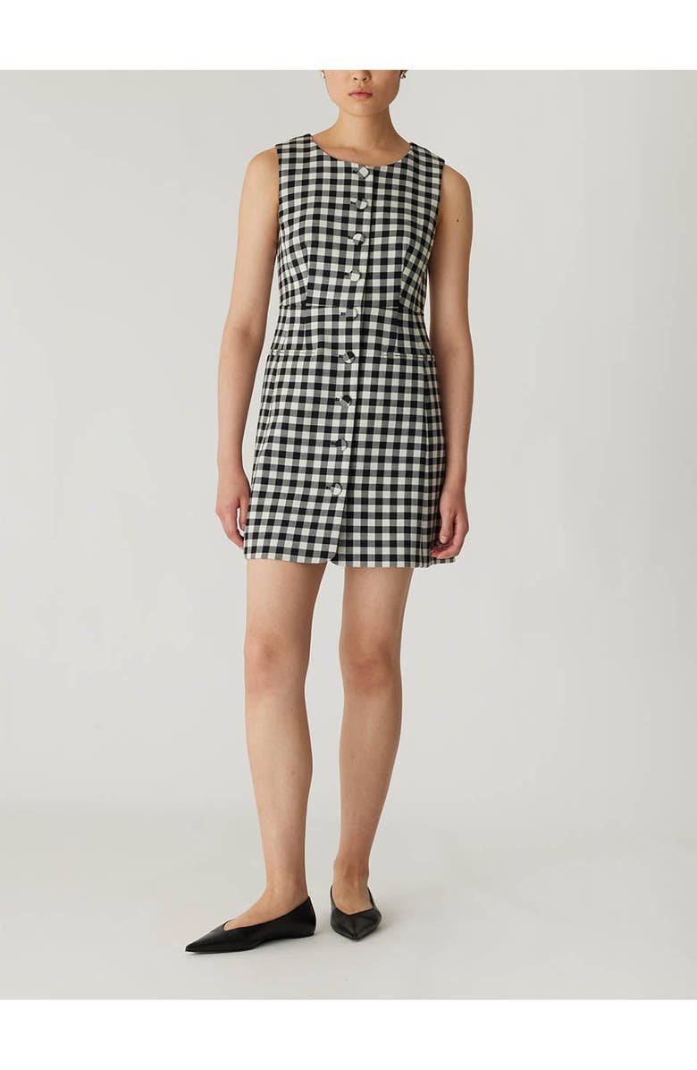 Rebecca Taylor Phillipa Check Button Front Mini Dress, Main, color, Black Combo