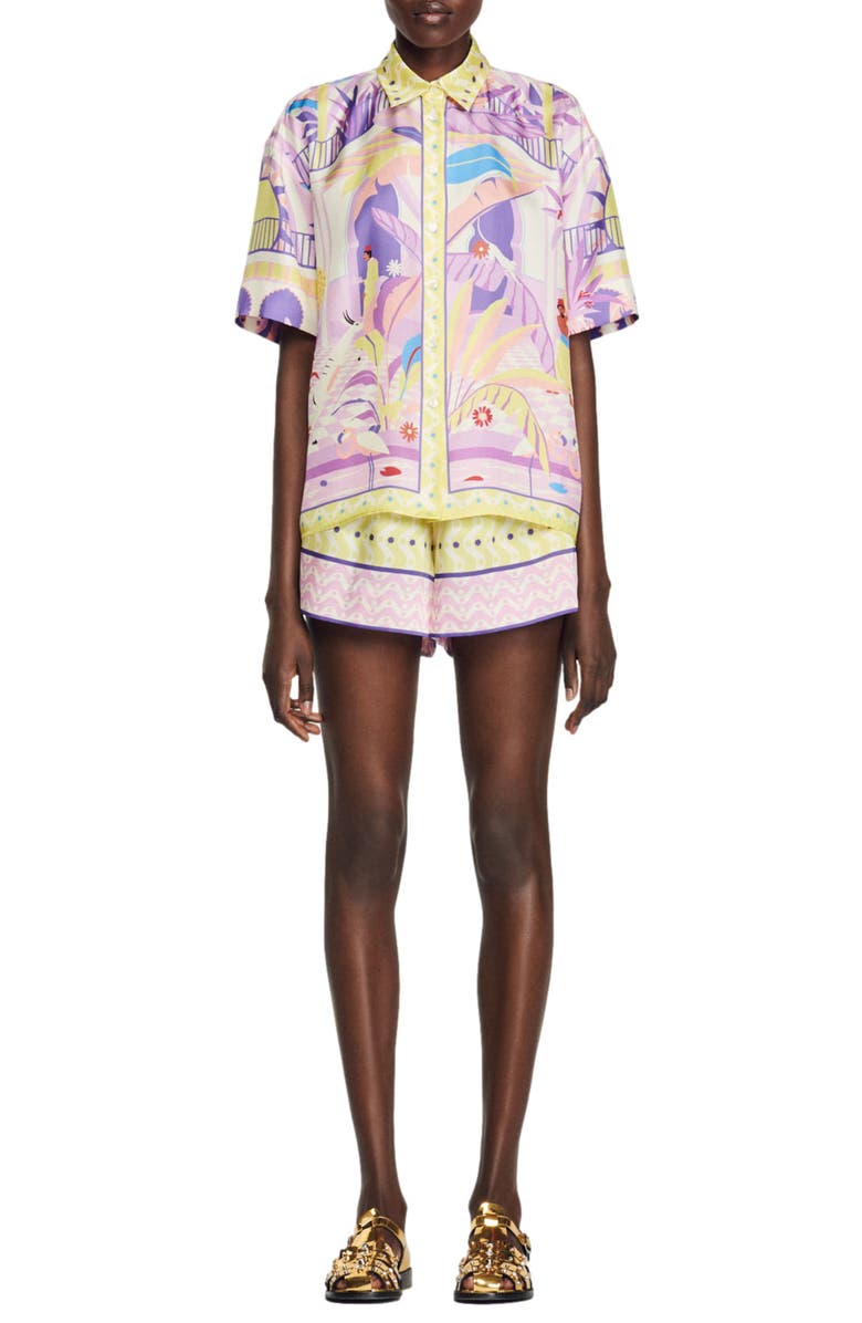 SANDRO Caroline Silk Button-Up Shirt, Alternate, color, 