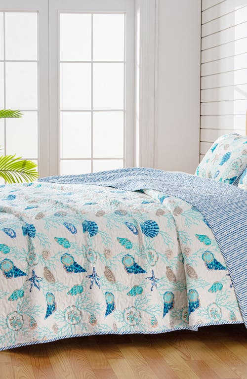 Woven & Weft Blue Coral Reversible Microfiber Quilt Set In Blue