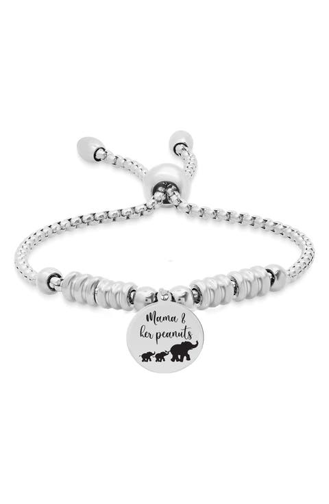 HMY JEWELRY Stainless Steel Mama Elephant Charm Beaded Slider Bracelet
