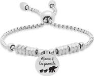 STEELTIME HMY JEWELRY Stainless Steel Mama Elephant Charm Beaded Slider Bracelet