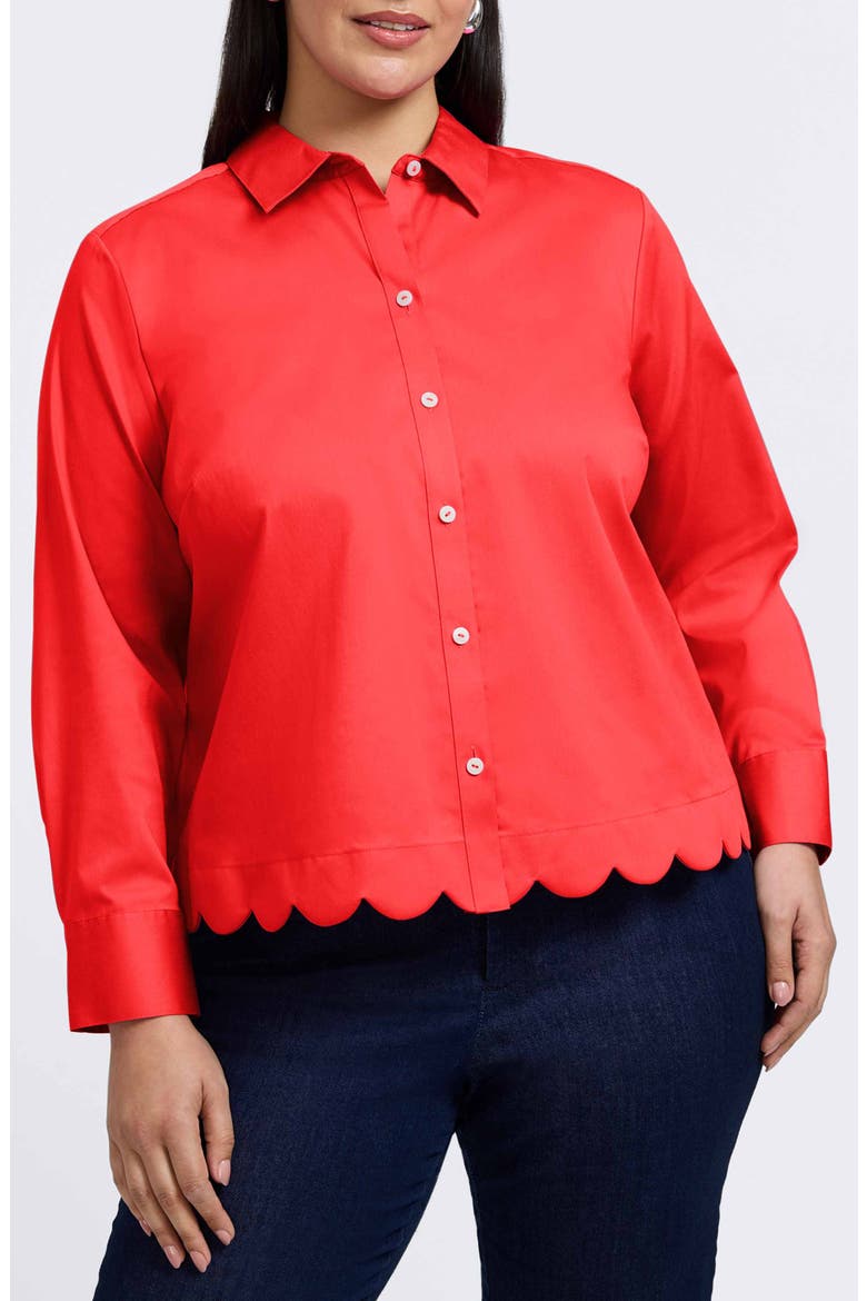 Scarlett Scallop Hem Button-Up Shirt, Main, color, SCARLET RED