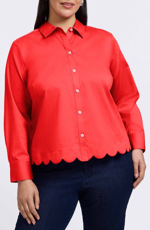 Foxcroft Scarlett Scallop Hem Button-up Shirt In Scarlet Red