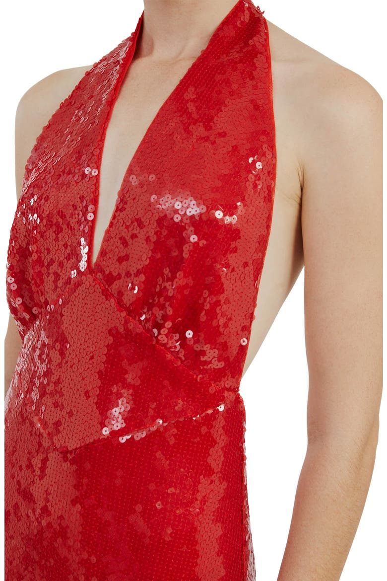 Freja Sequin Open Back Halter Maxi Dress, Alternate, color, DEEP RED