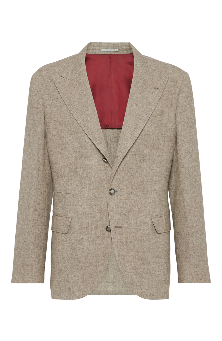 Brunello Cucinelli Yak deconstructed blazer with large peak lapels and metal buttons, Main, color, 