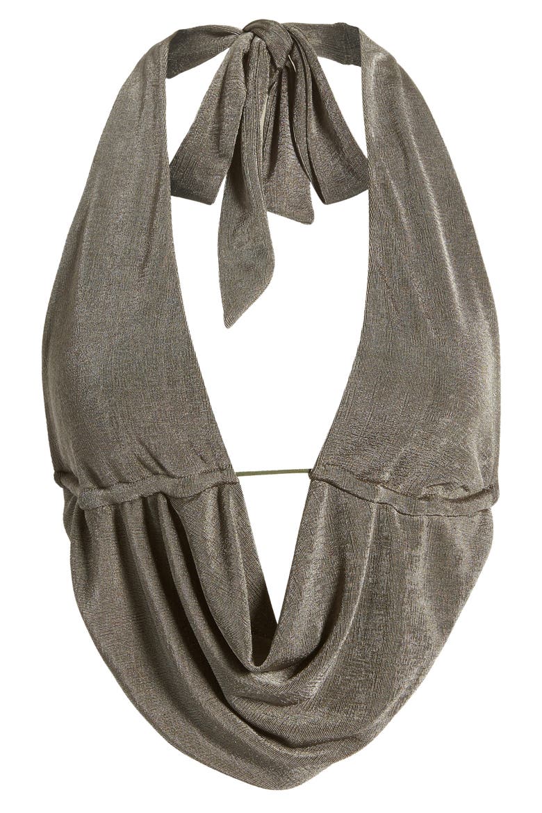 Plunge Cowl Halter Neck Open Back Crop Top, Alternate, color, OLIVE
