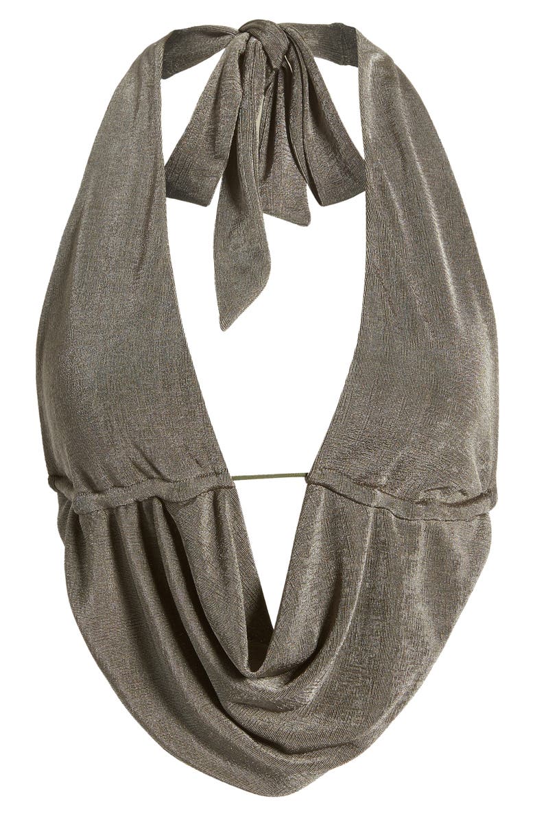 EDIKTED Plunge Cowl Halter Neck Open Back Crop Top, Alternate, color, Olive