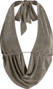 EDIKTED Plunge Cowl Halter Neck Open Back Crop Top