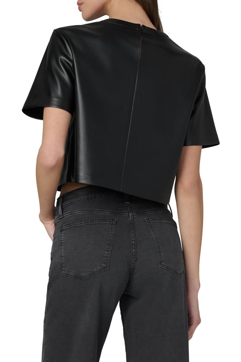 The Boxy Crop Faux Leather T-Shirt, Alternate, color, BLACK