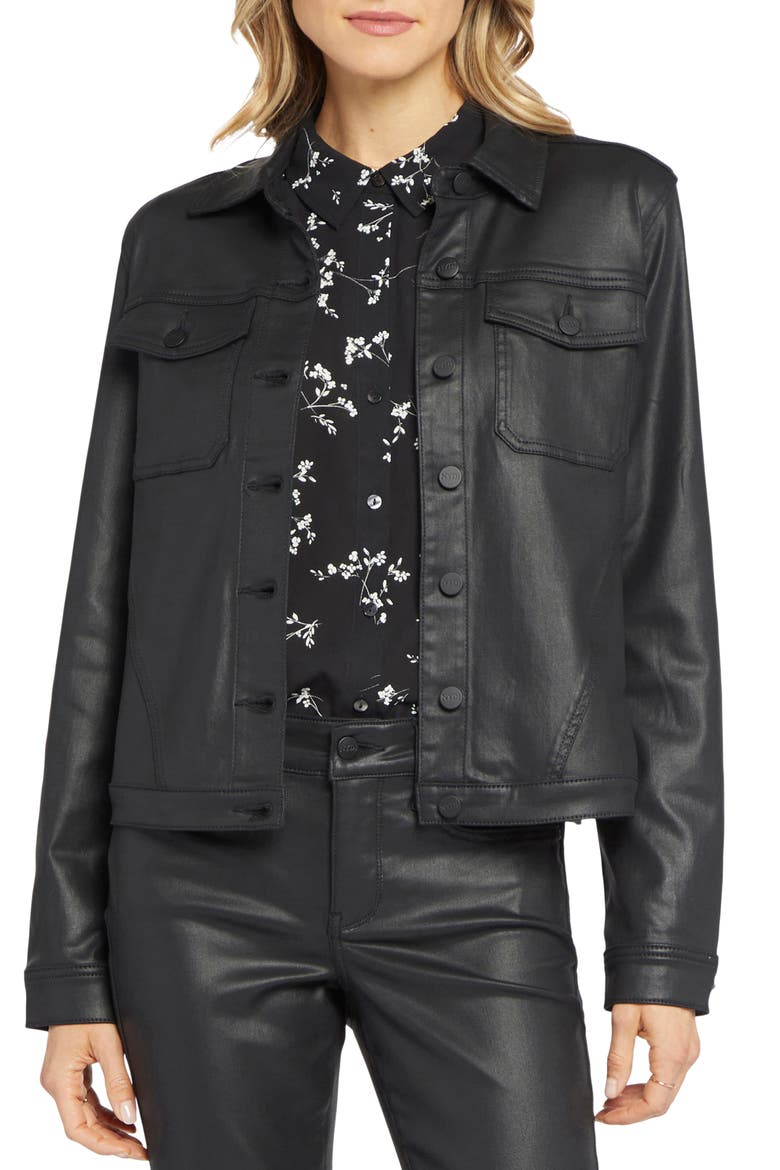 Coated Denim Trucker Jacket, Main, color, BLACKCOATED