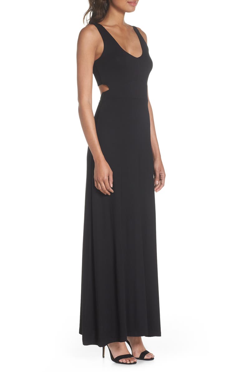 Fraiche by J Open Back Maxi Dress, Alternate, color, Black