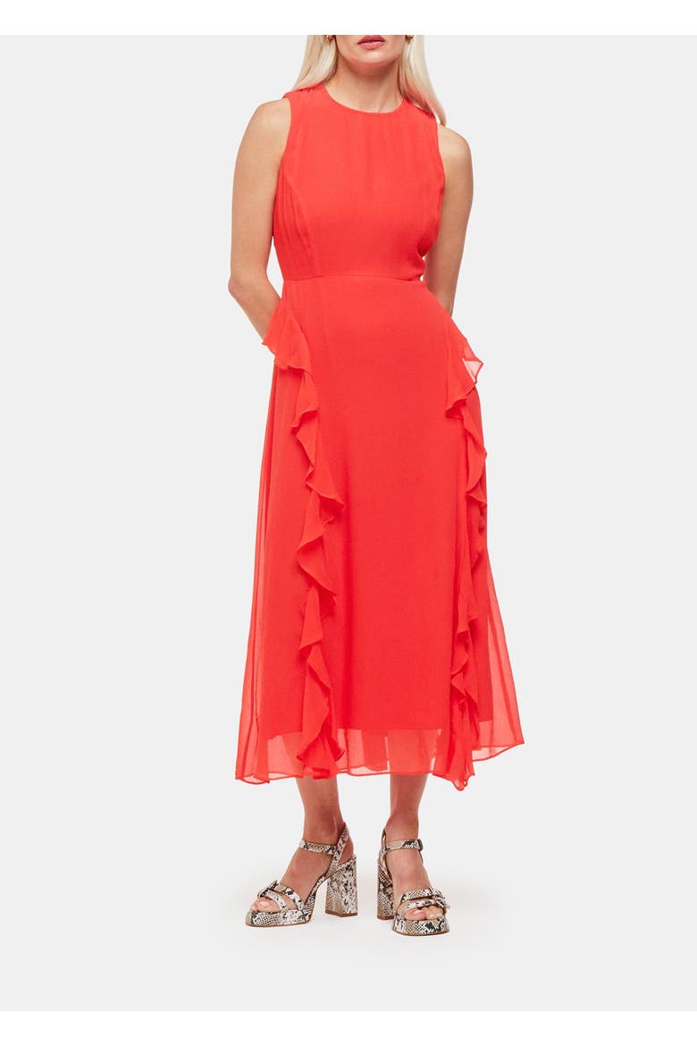 Nellie Frill Detail Midi Dress, Alternate, color, Red