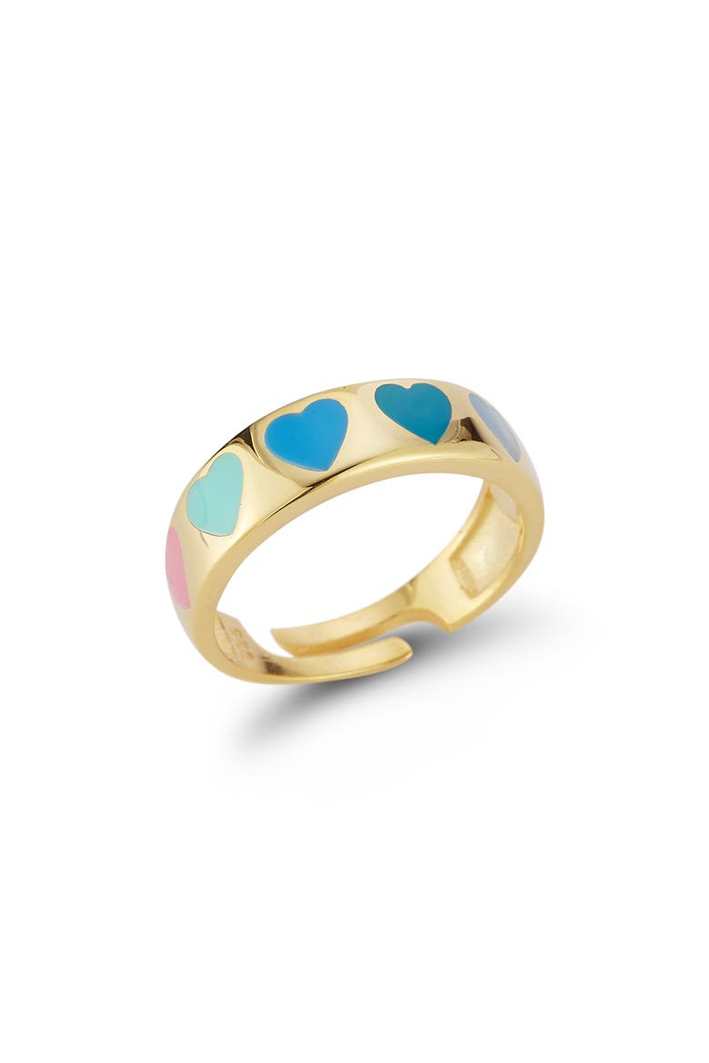 14K Gold Plated Adjustable Enamel Heart Ring, Main, color, GOLD