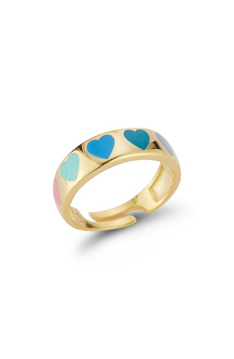 14K Gold Plated Adjustable Enamel Heart Ring