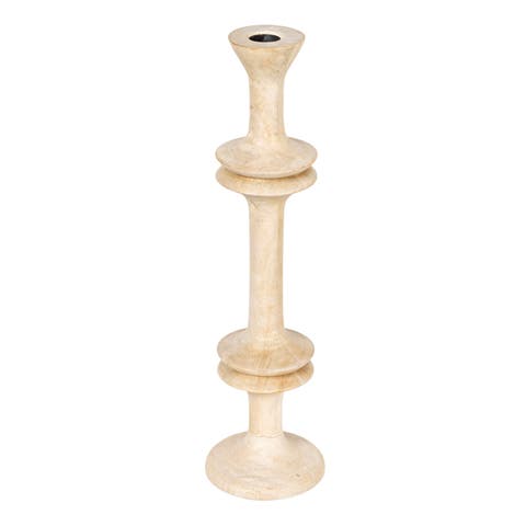 Large Carved Mango Wood Taper Holder, Walnut Finish