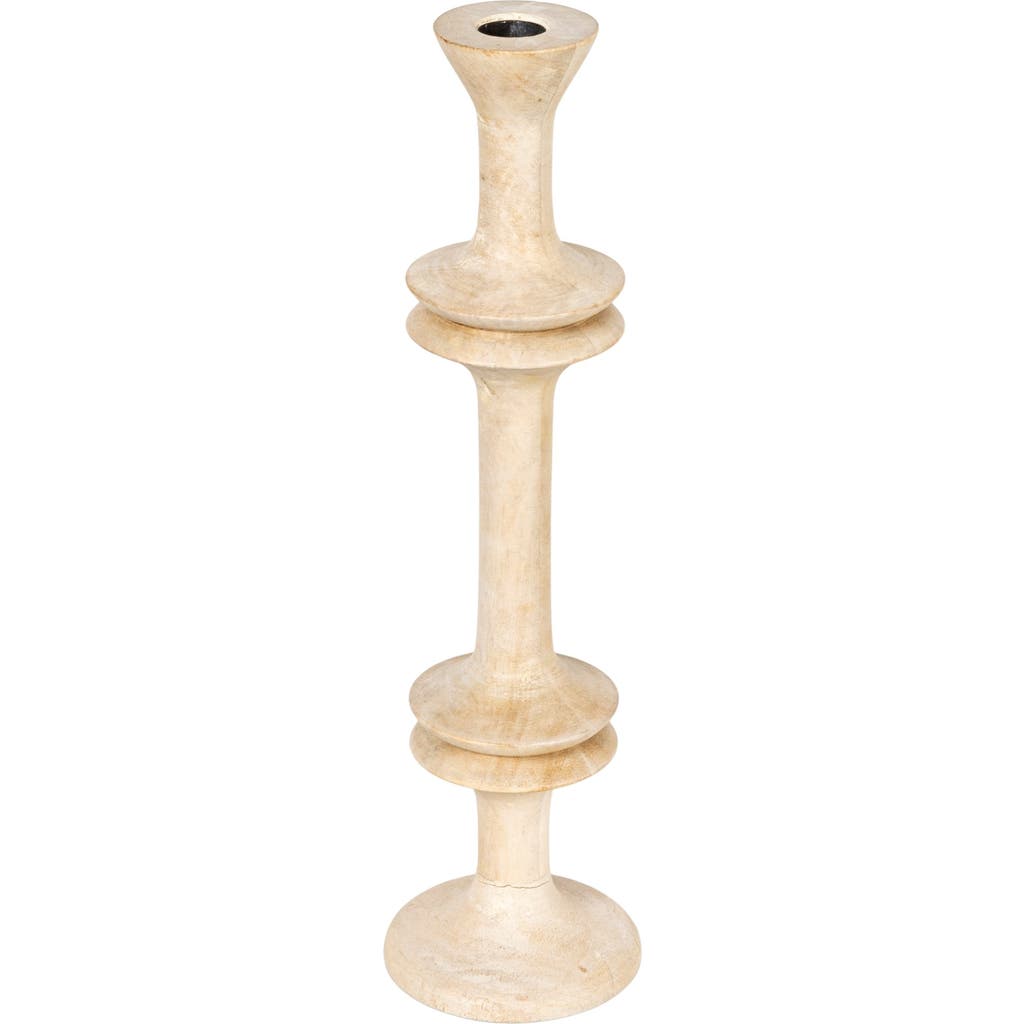 Storied Home Large Carved Mango Wood Taper Holder, Walnut Finish In White