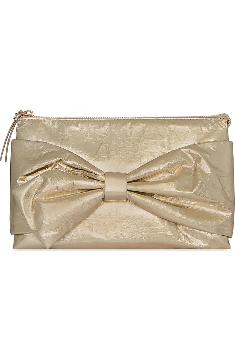 Rebecca Minkoff Bow Metallic Clutch, Main, color, Gold