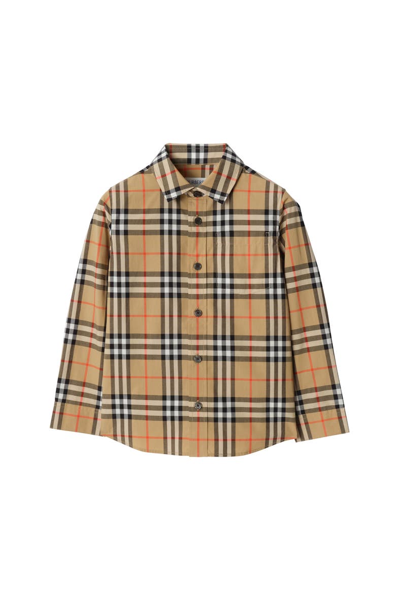Burberry Check Cotton Flannel Shirt, Main, color, Sand Beige