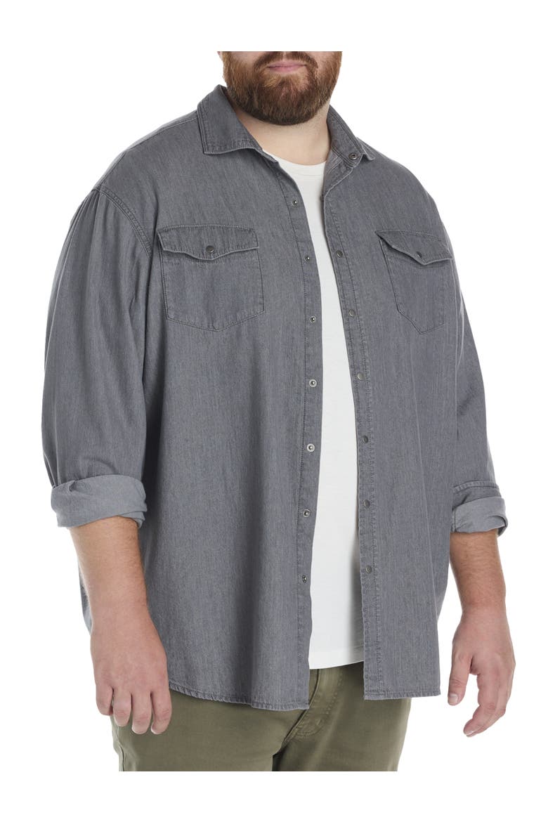 Big & Tall Washed Denim Sport Shirt, Alternate, color, GREY