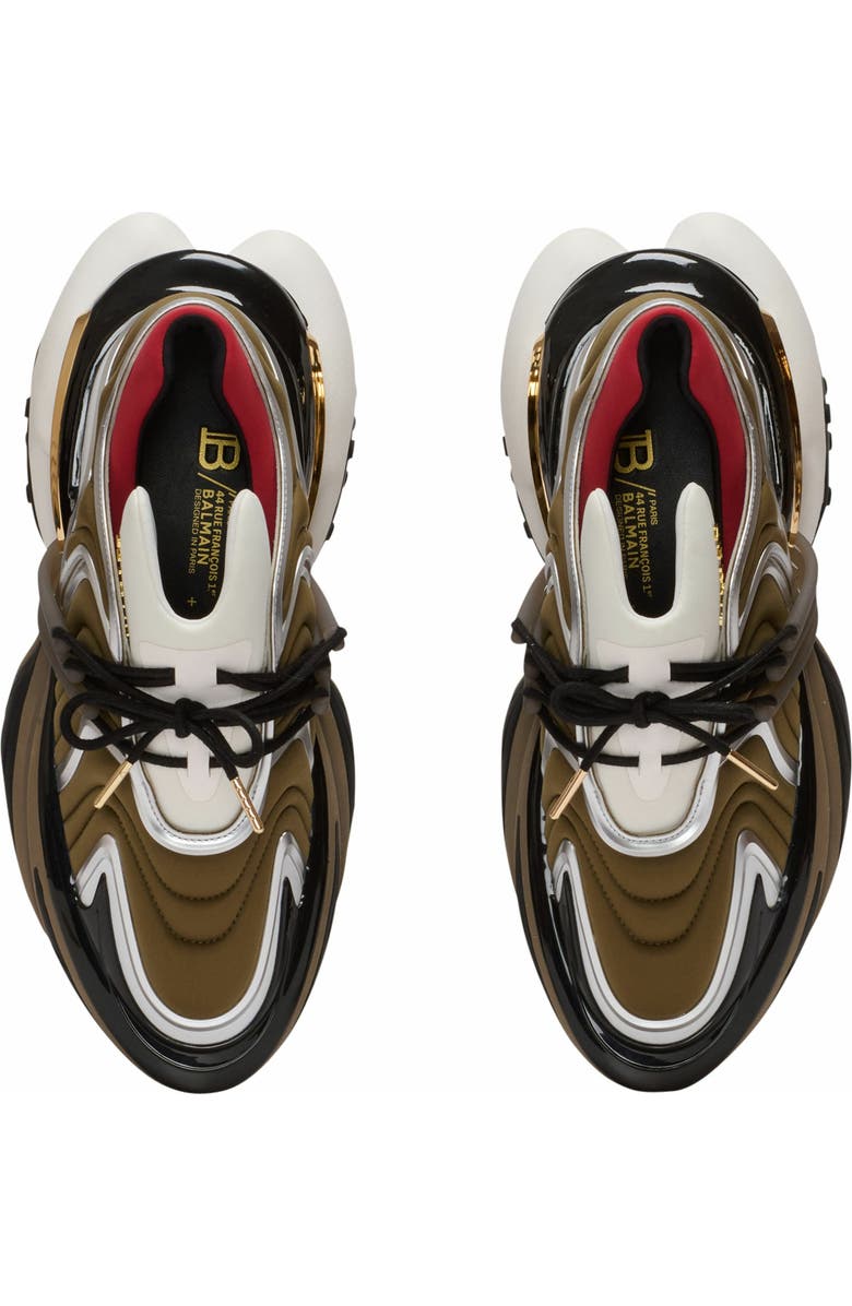 Balmain Unicorn Wave Trainers In Neoprene And Calfskin, Alternate, color, Khaki