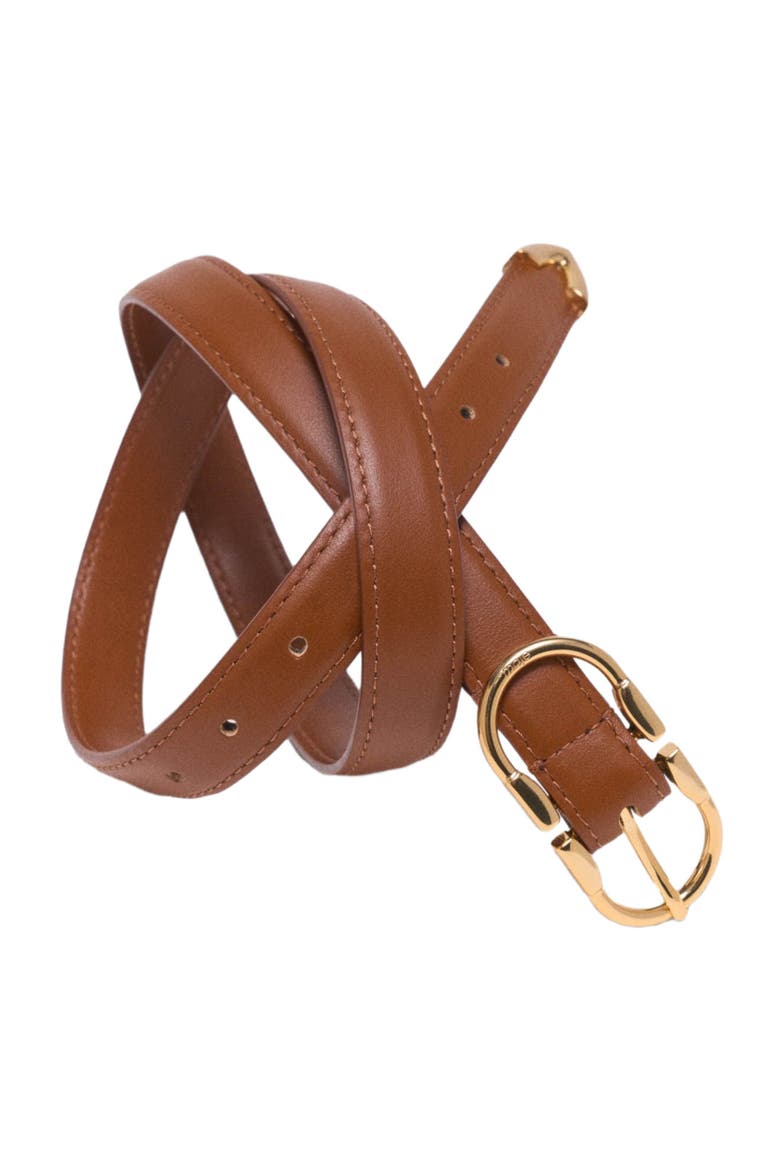 Double-buckle leather belt, Alternate, color, Camel