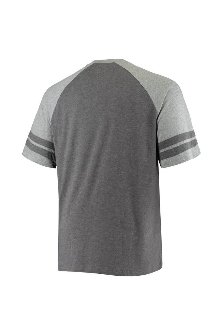 Men's Fanatics Branded Charcoal/Heathered Gray Carolina Panthers Big & Tall Two-Stripe Tri-Blend Raglan T-Shirt, Alternate, color, Charcoal