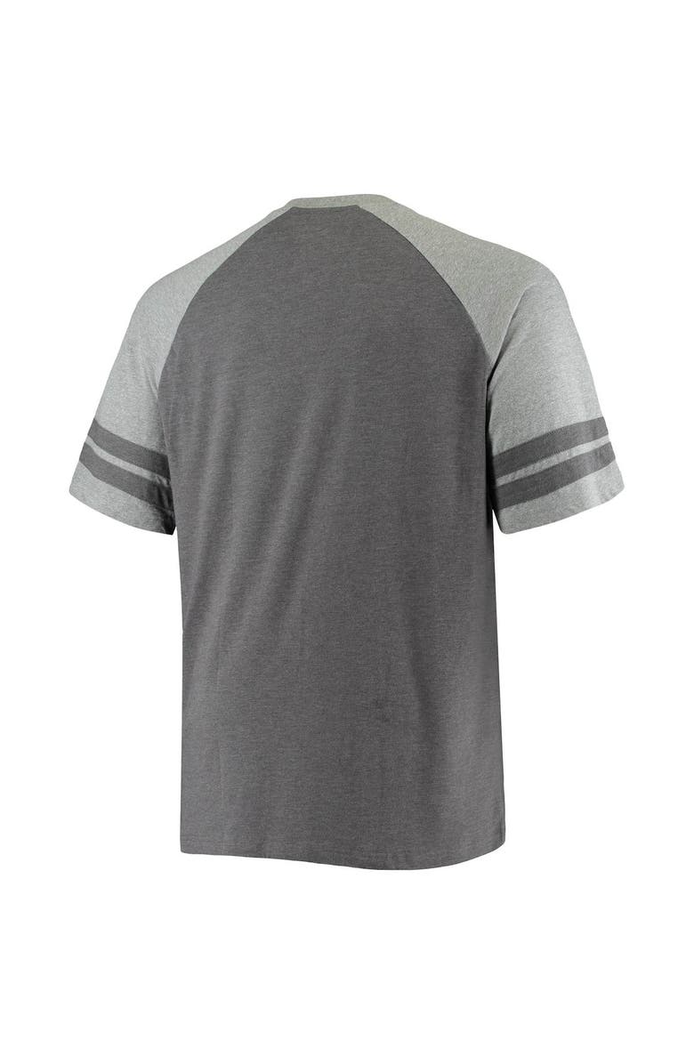FANATICS Men's Fanatics Branded Charcoal/Heathered Gray Carolina Panthers Big & Tall Two-Stripe Tri-Blend Raglan T-Shirt, Alternate, color, 