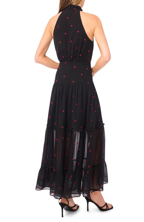 Cece Embroidered Sleeveless Tiered Maxi Dress In Black