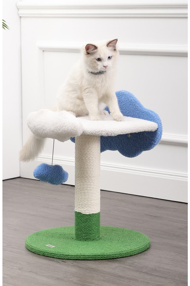 Sami 21.5" Modern Jute Cloud Cat Tree with Scratching Post, Alternate, color, White/Blue/Green