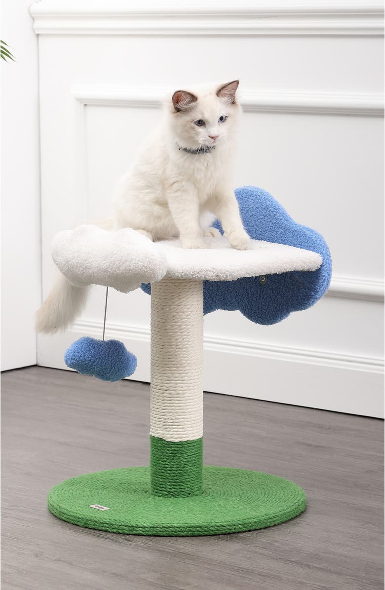The Licker Store Sami 21.5" Modern Jute Cloud Cat Tree with Scratching Post, Alternate, color, White/Blue/Green