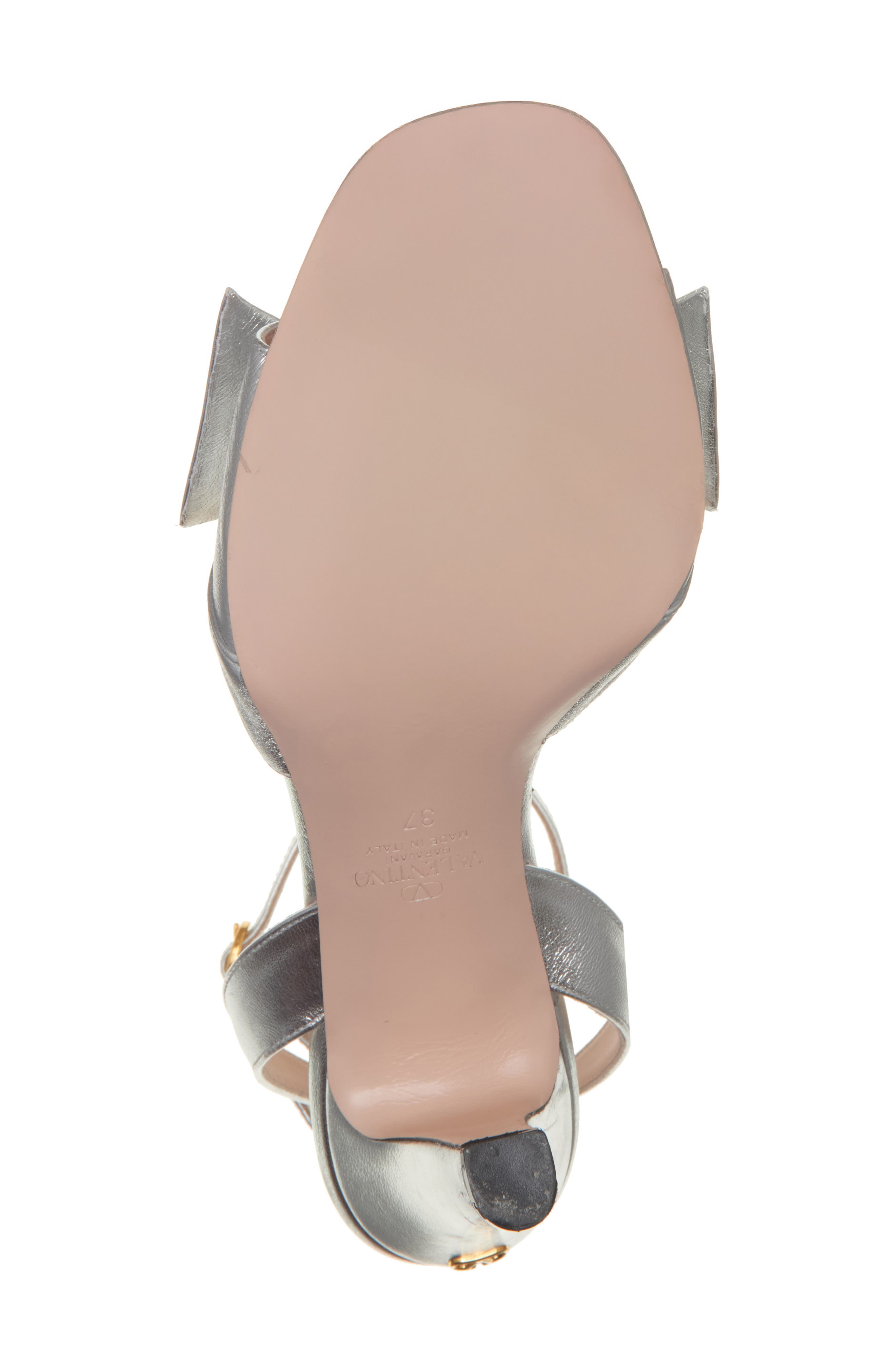 Valentino Garavani Bowow Metallic Ankle Strap Sandal, Alternate, color, Silver
