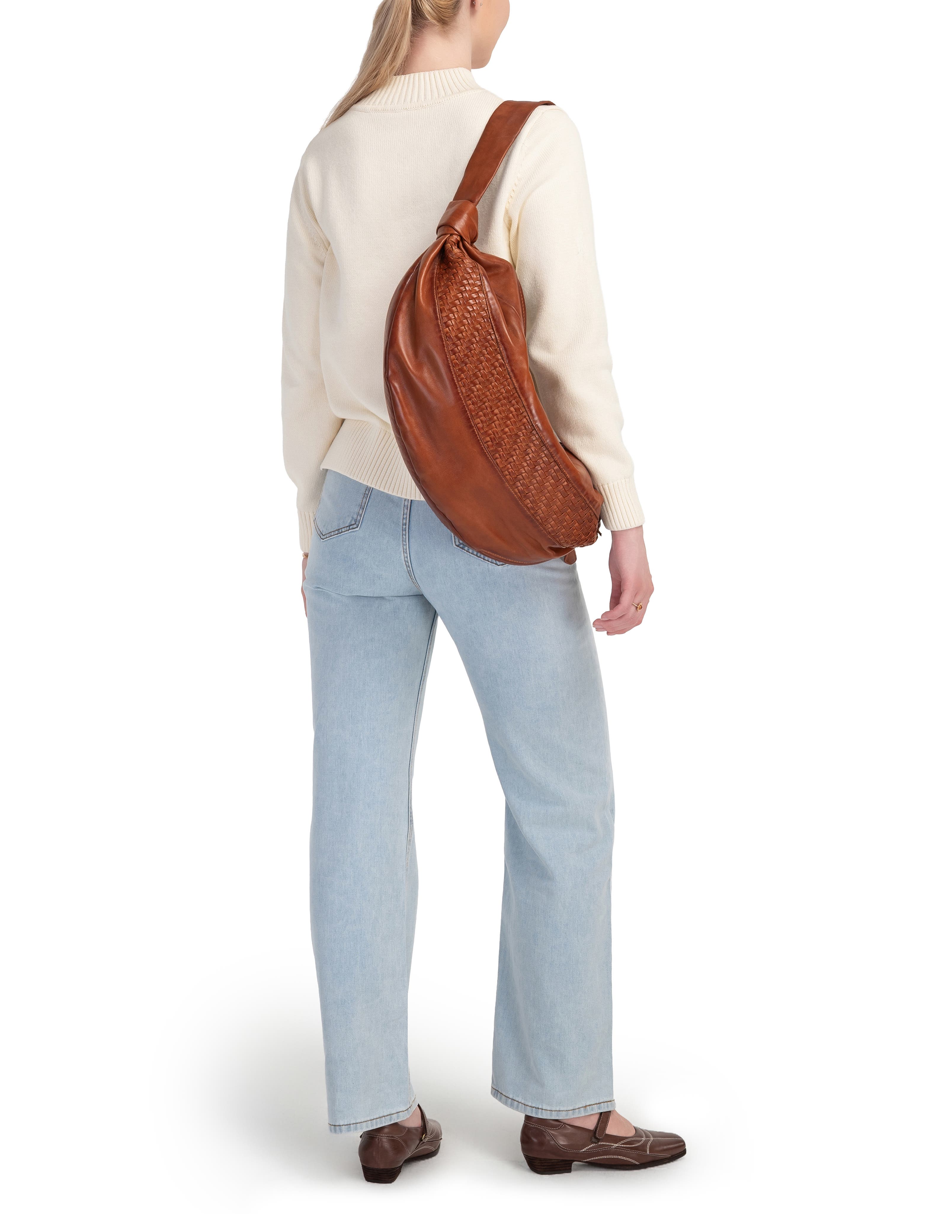 Lily Oversized Handwoven Convertible Leather Sling Bag, Alternate, color, Cognac