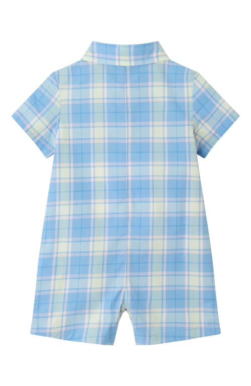 Andy & Evan Cotton Romper & Bow Tie Set In Plaid Blue