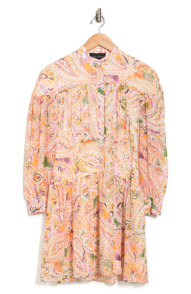 Donna Morgan Paisley Long Sleeve Chiffon Shirt Dress, Alternate, color, 