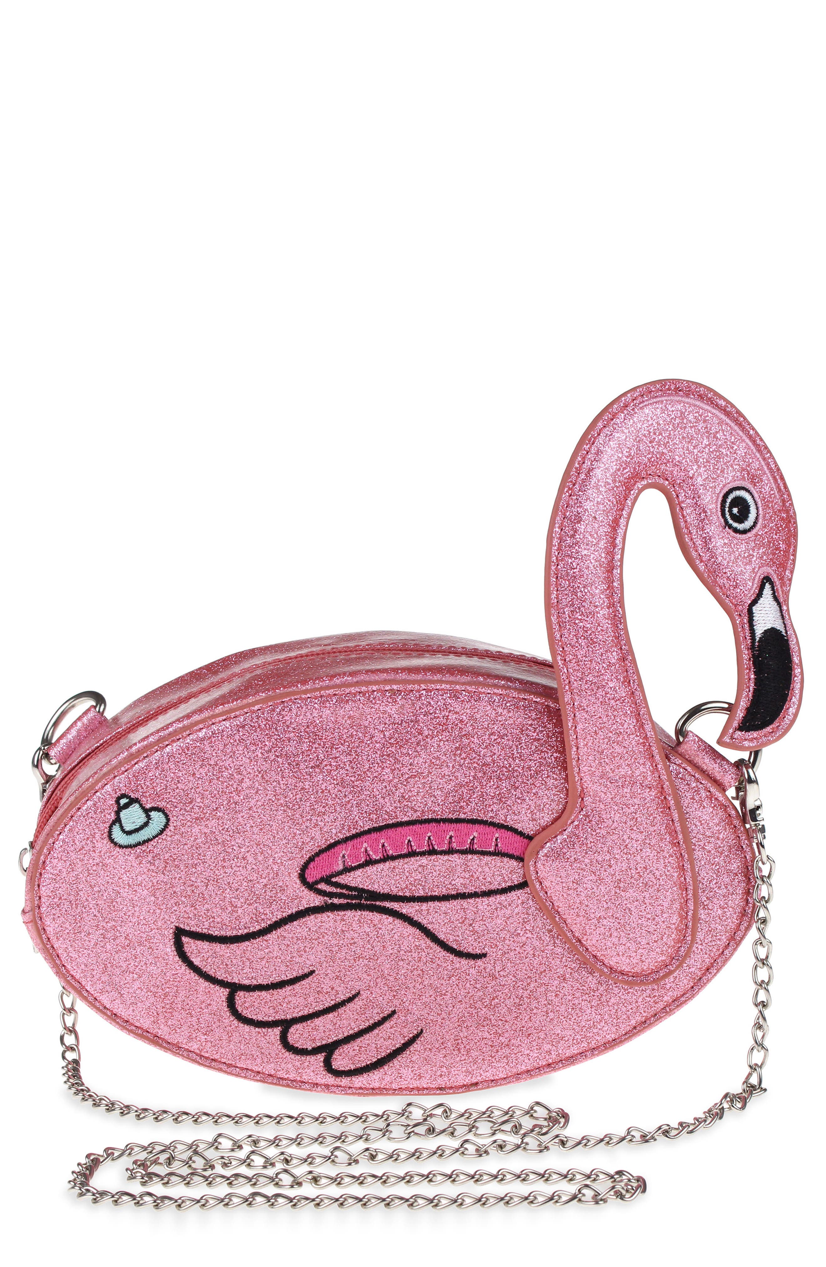 Capelli New York Flamingo Glitter Crossbody Bag, Main, color, 