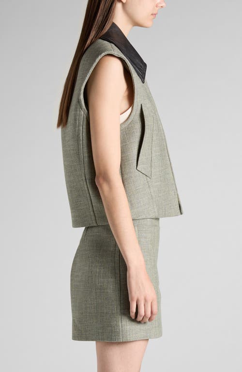 Shop Bottega Veneta Mélange Vest With Removable Leather Collar In Green/fennel/white
