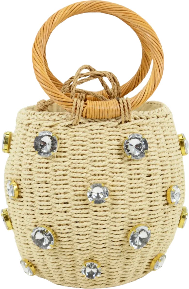MacRae & Co. Rhinestone Straw Woven Bucket Bag, Main, color,