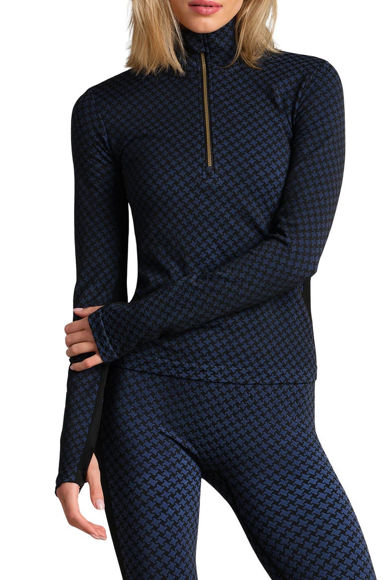 Houndstooth Seamless Half-Zip Pullover, Main, color, NAVY BLUE HOUNDS