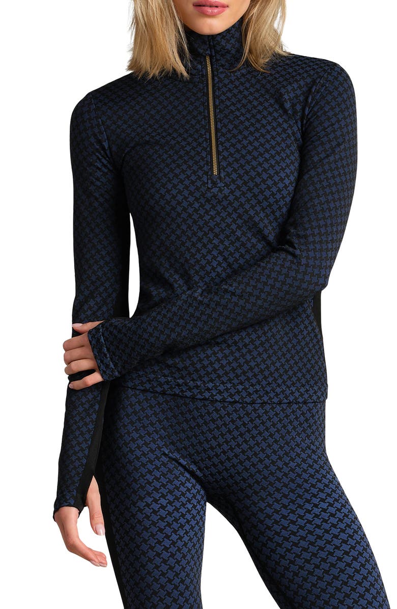 Rhone Houndstooth Seamless Half-Zip Pullover, Main, color, Navy Blue Hounds
