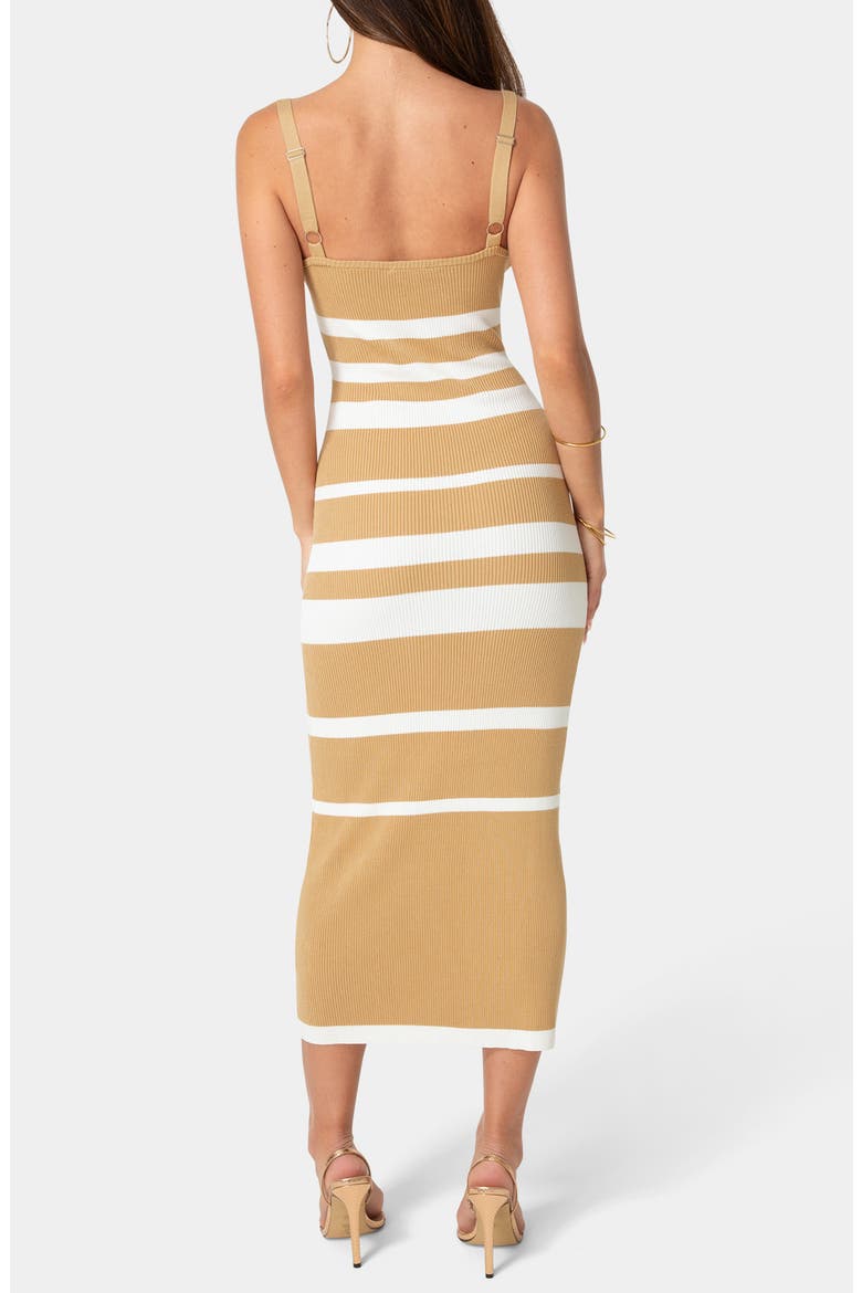 Rib Knit Sleeveless Midi Dress, Alternate, color, TAN/ WHITE