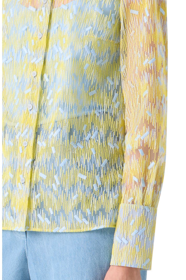 Scribble Embroidered Sheer Tulle Button-Up Shirt, Alternate, color, LEMON ZING-SKY BLUE