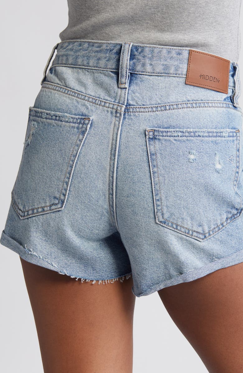 HIDDEN JEANS Raw Hem High Waist Denim Boyfriend Shorts, Alternate, color, 