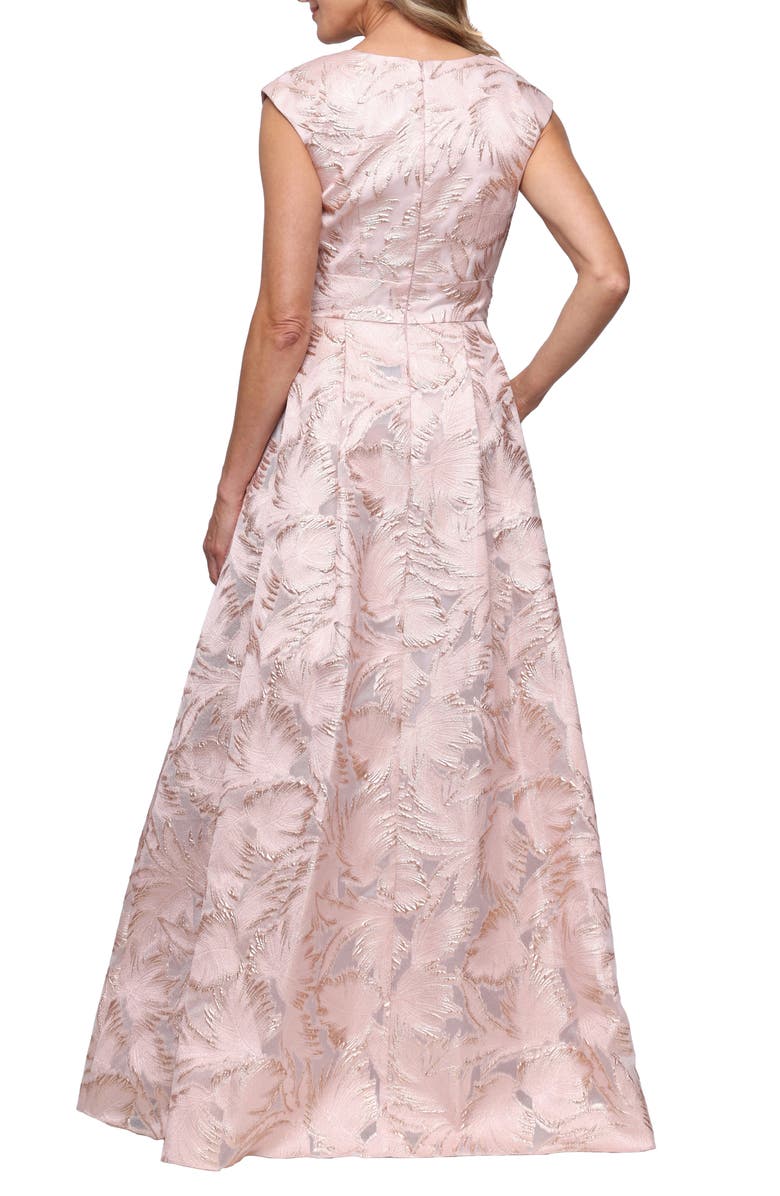 Alex Evenings Leaf Print Metallic Jacquard Gown, Alternate, color, Rose Gold
