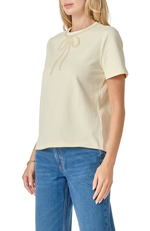 English Factory Beaded Bow Cotton T-shirt In White