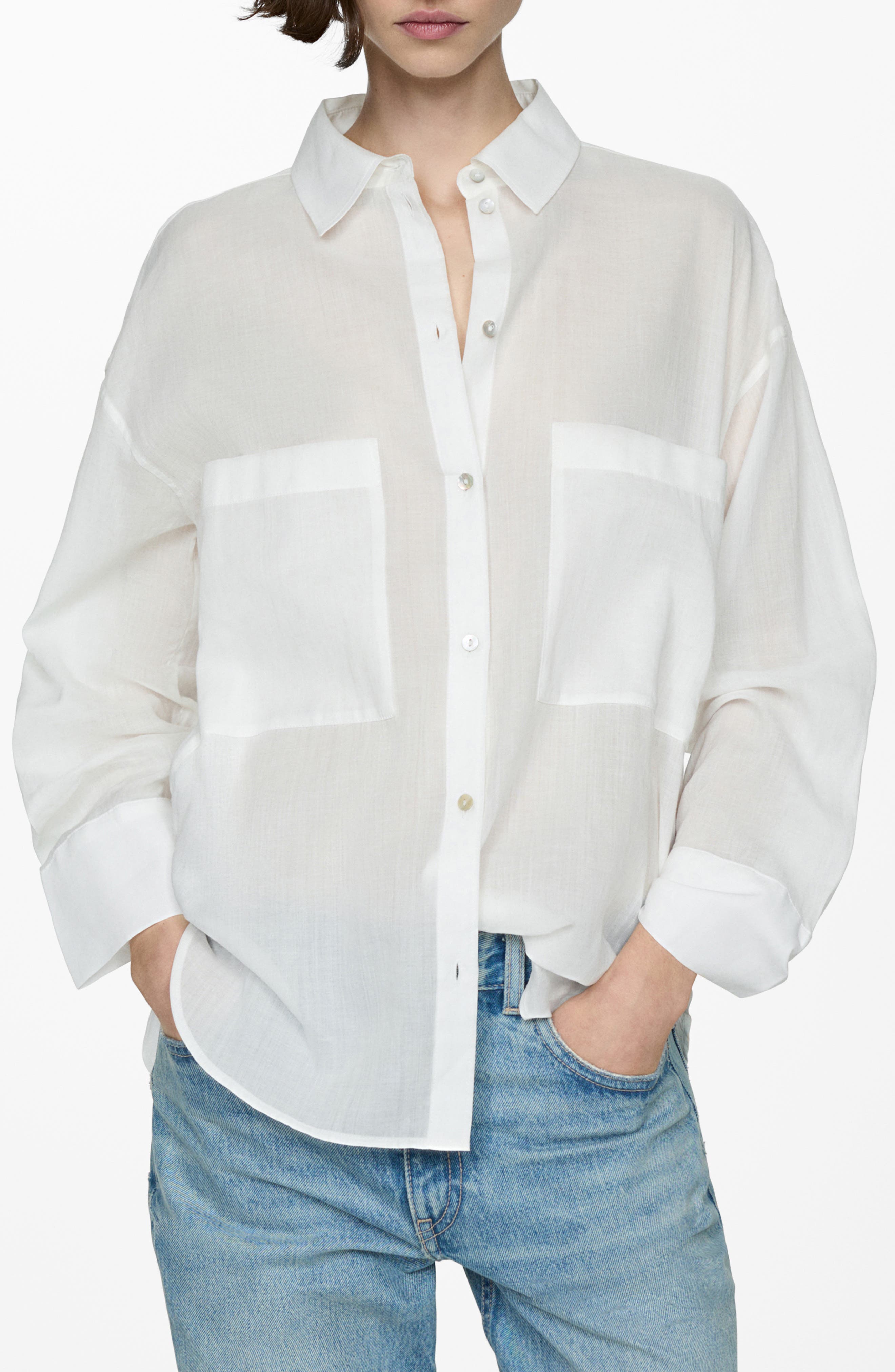 MANGO Patch Pocket Button-Up Shirt (Women) | Nordstrom