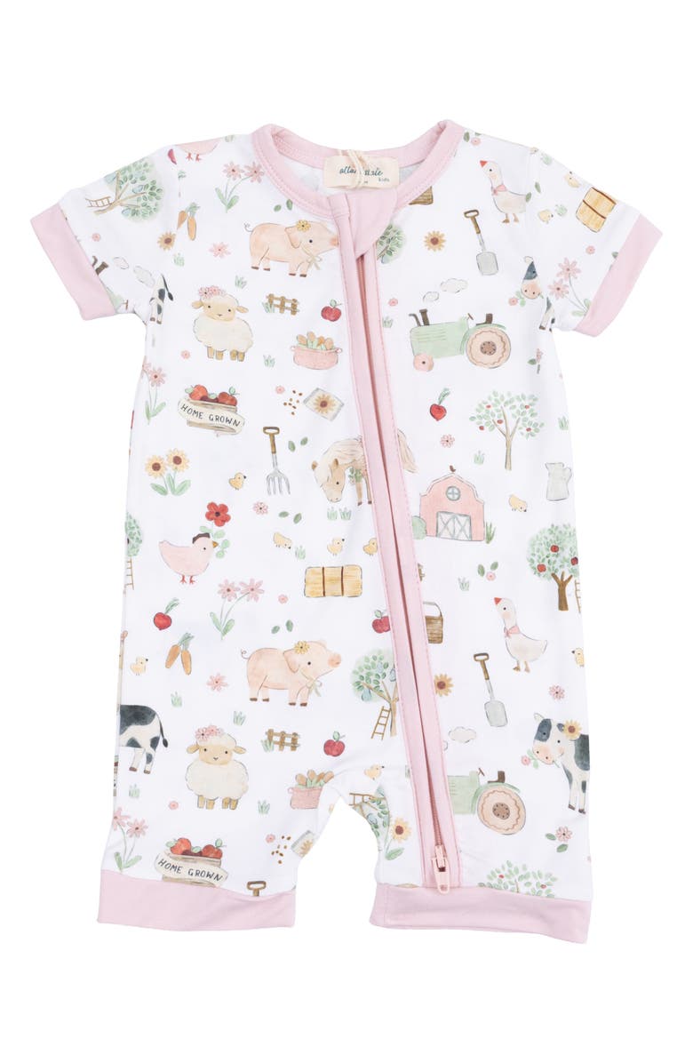Angel Dear Cute Farm Animals Ruffle Zip Footie, Main, color, 
