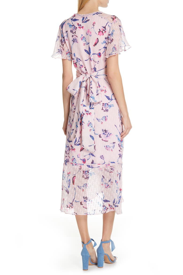 New Blaire Floral Silk & Cotton Dress, Alternate, color, TIE DYE FLORAL - PINK