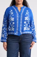 Forgotten Grace Floral Embroidered Long Sleeve Button-Up Top