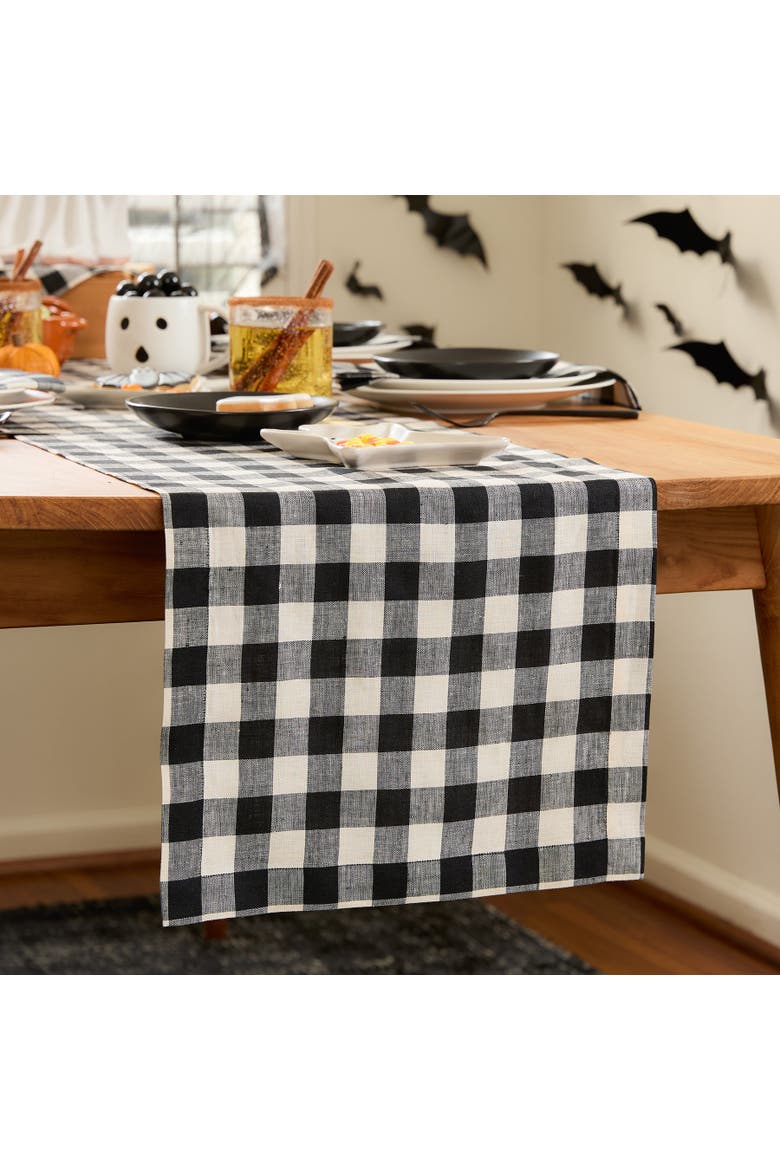 Linen Table Runner - Morgan Check, Alternate, color, Black and Cream