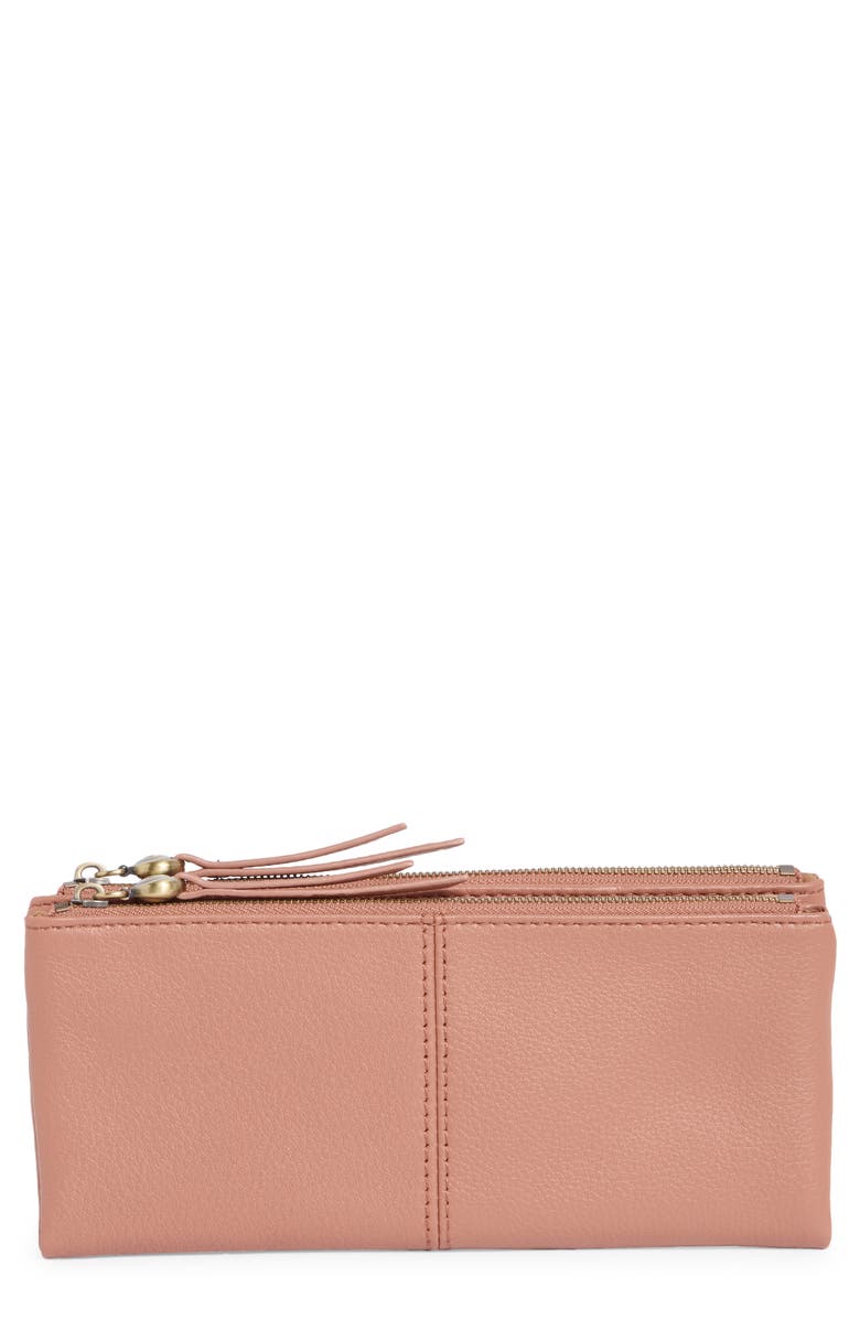 HOBO Keen Large Zip Top Leather Wallet, Main, color, Cork